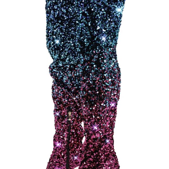 Sequins Gradient Color Pointed Toe Thigh High Stiletto Boots - Picture 3 of 6
